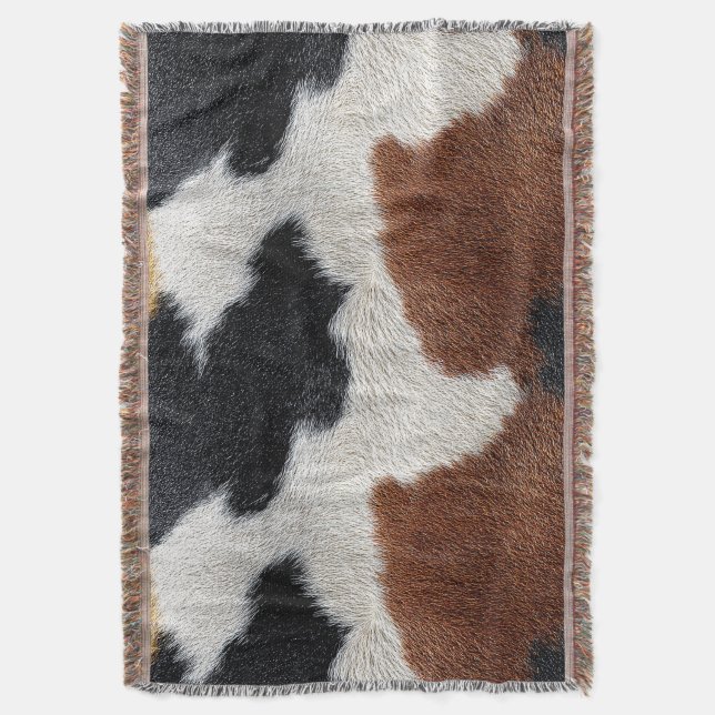 Brown black and white cowhide texture throw pillow decke (Vorderseite Vertikal)