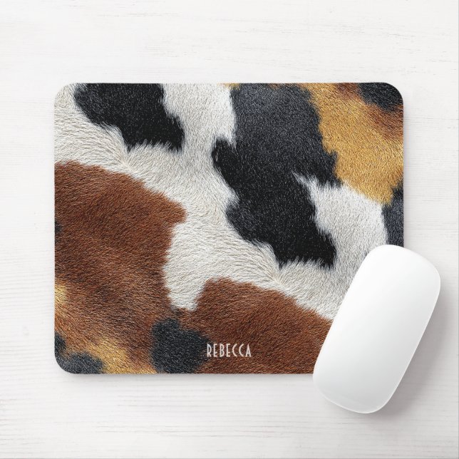 Brown black and white cowhide texture throw pillow mousepad (Mit Mouse)