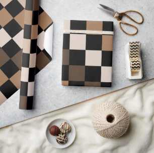 Brown Black Checkered Gingham Pattern Geschenkpapier