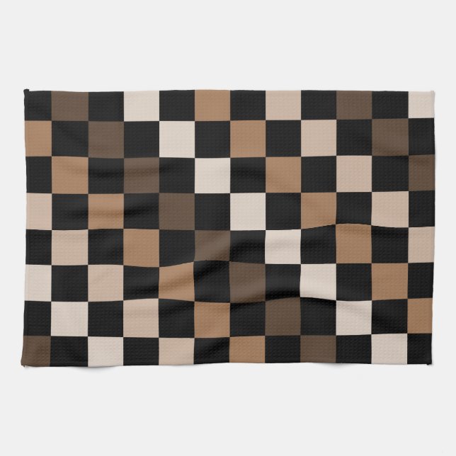 Brown Black Checkered Gingham Pattern Geschirrtuch (Horizontal)