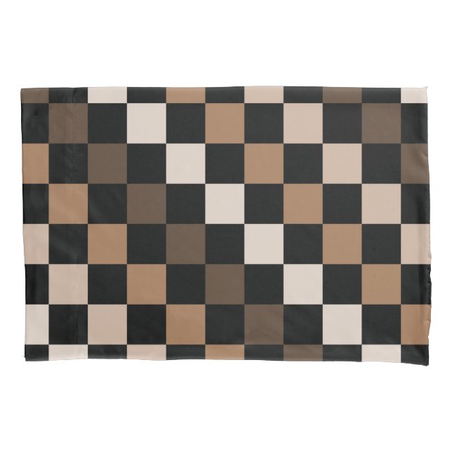 Brown Black Checkered Gingham Pattern Kissenbezug (Vorderseite)