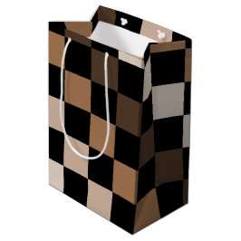Brown Black Checkered Gingham Pattern Mittlere Geschenktüte