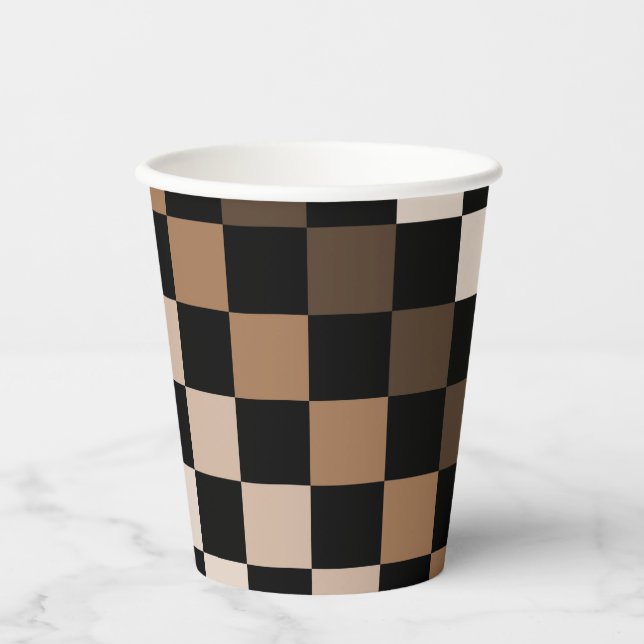 Brown Black Checkered Gingham Pattern Pappbecher (Vorderseite)