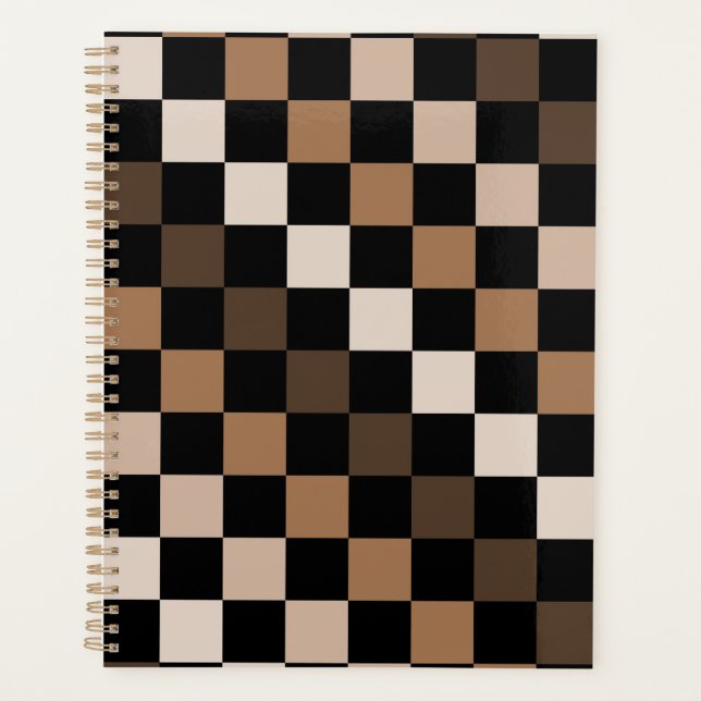 Brown Black Checkered Gingham Pattern Planer (Vorderseite)