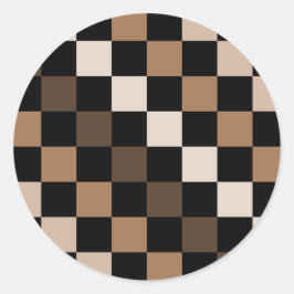Brown Black Checkered Gingham Pattern Runder Aufkleber