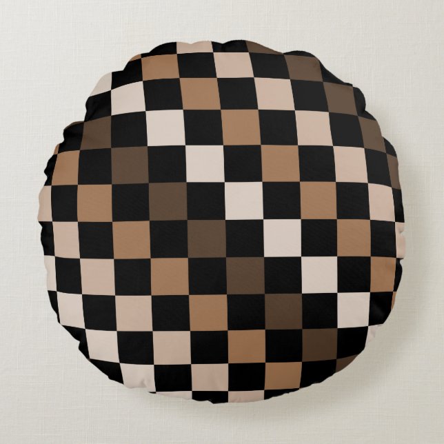 Brown Black Checkered Gingham Pattern Rundes Kissen (Vorderseite)