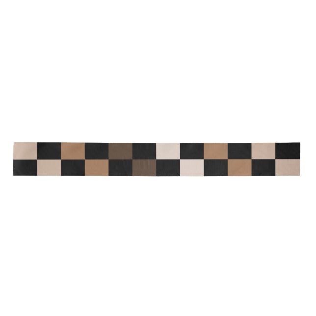 Brown Black Checkered Gingham Pattern Satinband (Vorderseite)