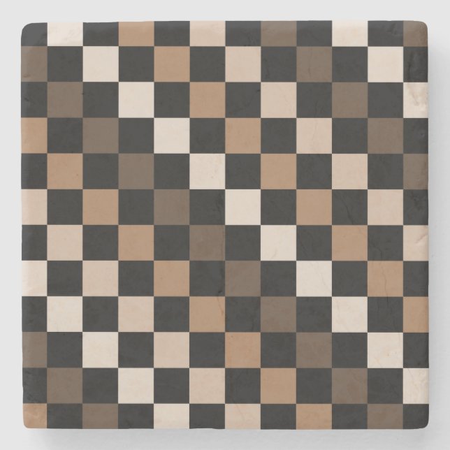 Brown Black Checkered Gingham Pattern Steinuntersetzer (Vorderseite)