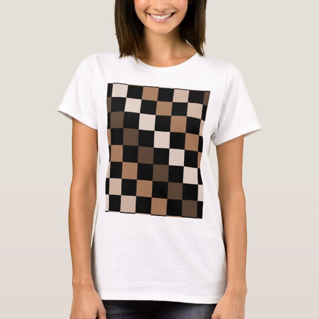 Brown Black Checkered Gingham Pattern T-Shirt (Vorderseite)