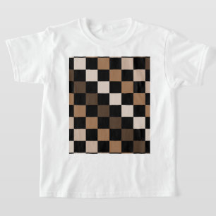 Brown Black Checkered Gingham Pattern T-Shirt
