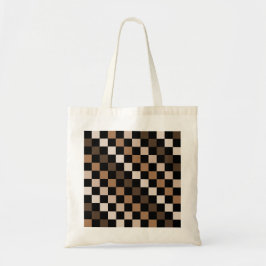 Brown Black Checkered Gingham Pattern Tragetasche