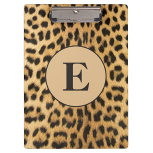 Brown Black Cheetah Leopard Print Monogram Klemmbrett
