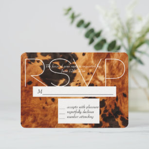 Brown Black Cowhide Cowboy Cowgirl Wedding RSVP Karte