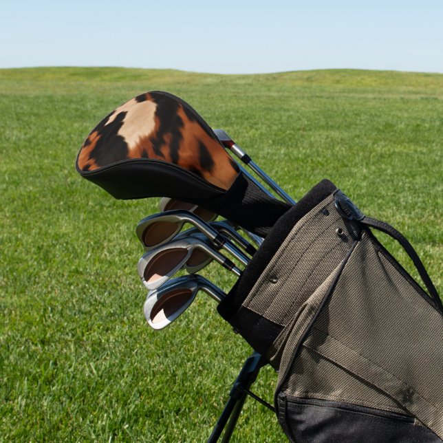 Brown Black Cream Cowhide Golf Headcover (In SItu)