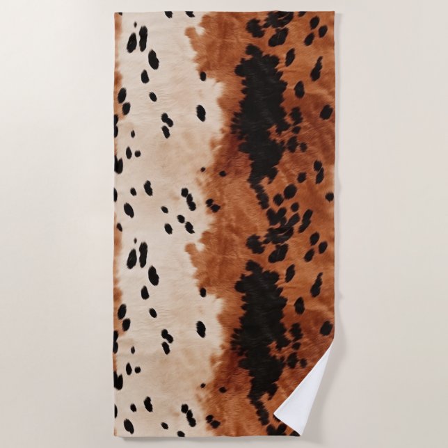 Brown Black Cream Cowhide Strandtuch (Vorderseite)
