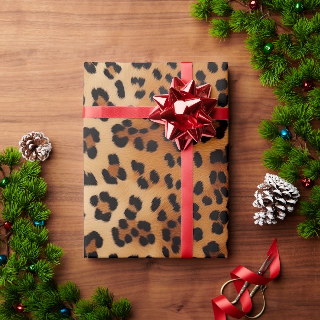 Brown Black Cream Leopard Print Geschenkpapier (Feiertagsgeschenk)