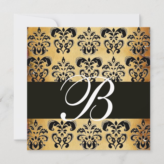 BROWN BLACK DAMASK PARKMONOGRAMM, weiß Einladung (Vorderseite)