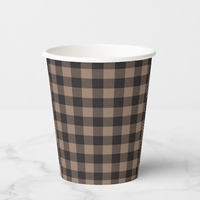 Brown Black Gingham Buffalo Kariertes Bauernhaus Pappbecher (Vorderseite)