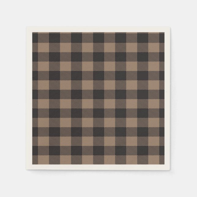 Brown Black Gingham Buffalo Kariertes Bauernhaus Serviette (Vorderseite)