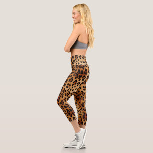 Brown Black Leopard Print Capri Leggings