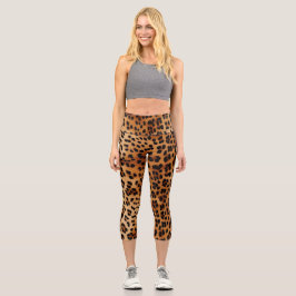 Brown Black Leopard Print Capri Leggings