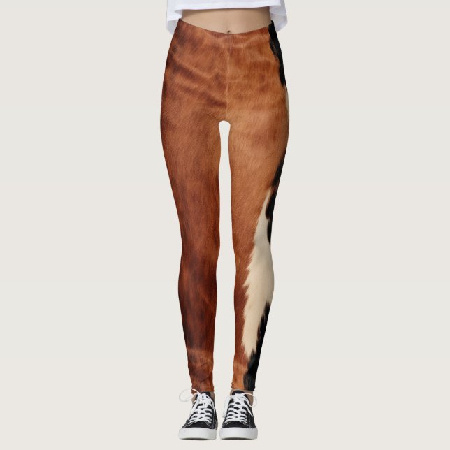 Brown Black Southwest Imitats Cowhide Leggings (Vorderseite)