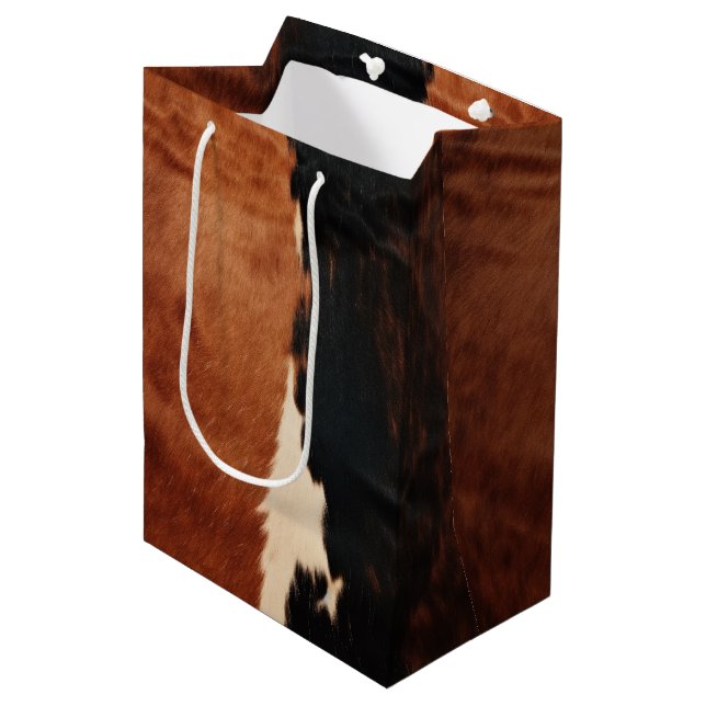 Brown Black Southwest Imitats Cowhide Mittlere Geschenktüte (Vorderseite Schrägansicht)