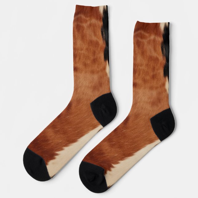 Brown Black Southwest Imitats Cowhide Socken (Linkes Detail)