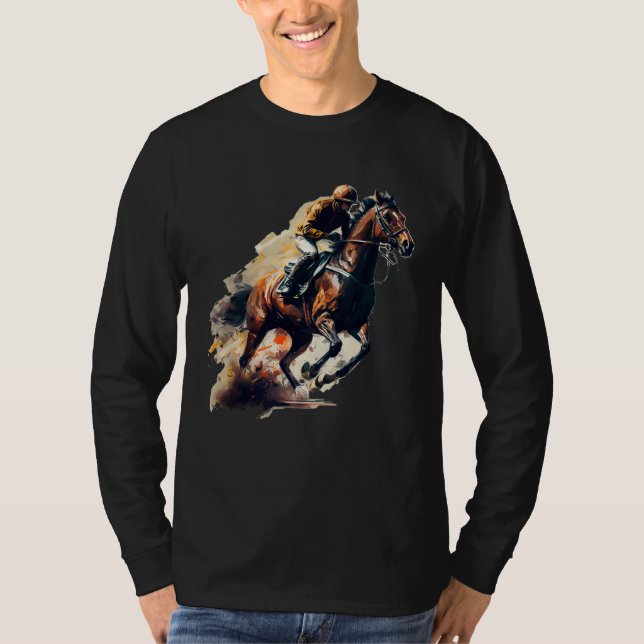 Brown Blaze  Horse and Jockey Racing T-Shirt (Vorderseite)