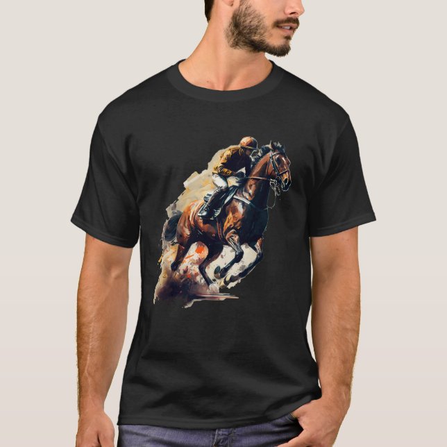 Brown Blaze  Horse and Jockey Racing T-Shirt (Vorderseite)