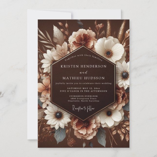 Brown Bloom Harvest Wedding Einladung (Vorderseite)