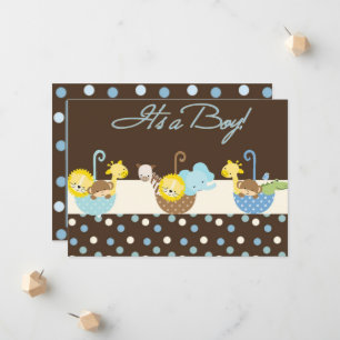 Brown Blue Baby Boy Announccard Ankündigung