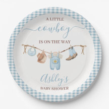 Brown Blue Cothesline Cowboy Baby Dusche