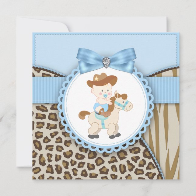 Brown Blue Cowboy Baby Boy Dusche Einladung (Vorderseite)