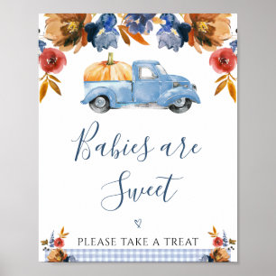 Brown Blue Floral Little Pumpkin Truck Baby Dusche Poster