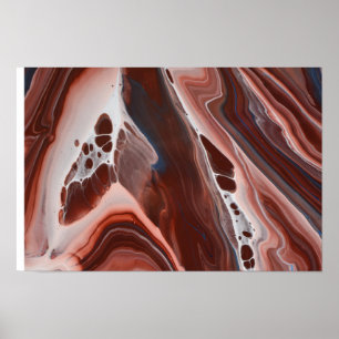Brown Blue Fluid Art Stone Geode Agate Painting Poster