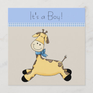 Brown Blue Giraffe Baby Boy Dusche Einladung
