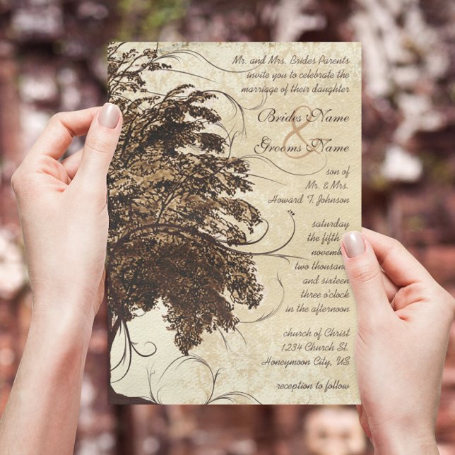 Brown Blüh Oak Tree Einladung zur Hochzeit (Von Creator hochgeladen)