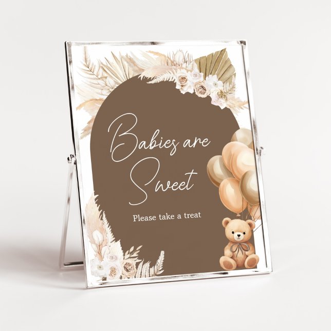 Brown Boho Bären Ballon Babies sind süß Poster (Brown Balloons Baby Shower Babies are Sweet Sign)