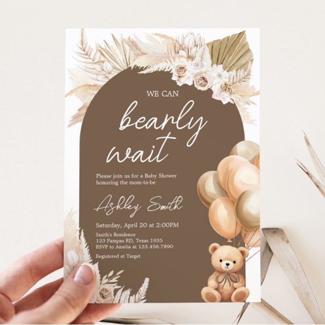 Brown Boho Bear Balloon Babydusche Einladung (Brown Balloons Baby Shower Invitation)