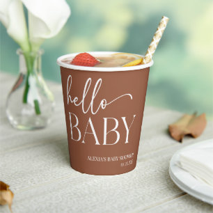 Brown Boho Bohemisch Hello Baby Dusche Pappbecher