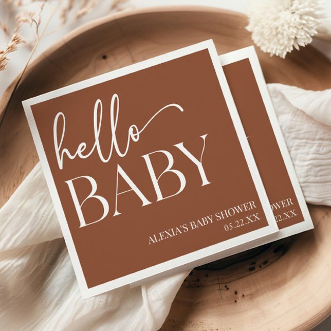 Brown Boho Bohemisch Hello Baby Dusche Serviette (Von Creator hochgeladen)