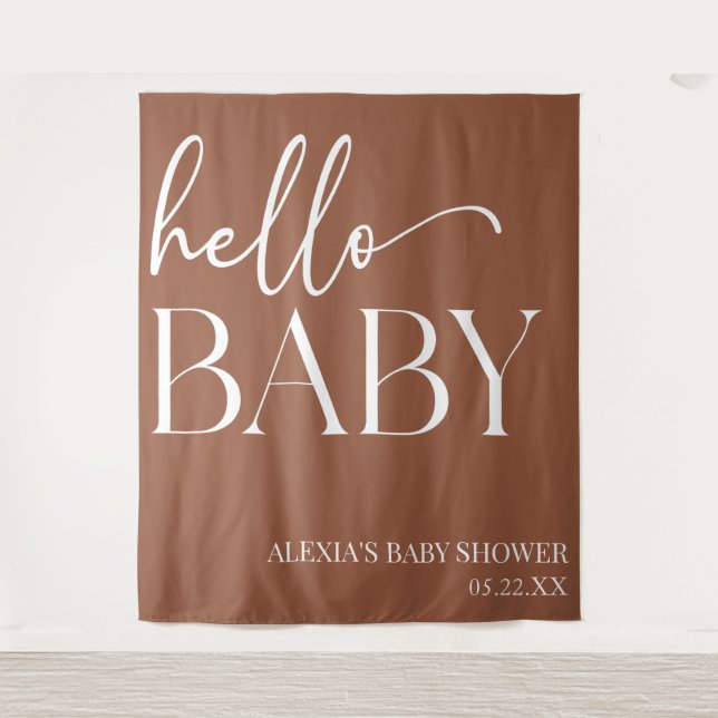 Brown Boho Bohemisch Hello Baby Dusche Wandteppich (Vorderseite)