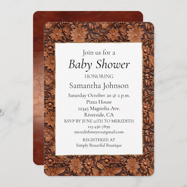 Brown Boho Floral Einladung (Vorne/Hinten)