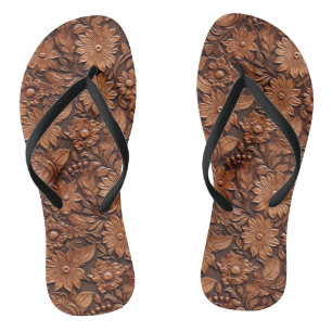 Brown Boho Floral Flip Flops