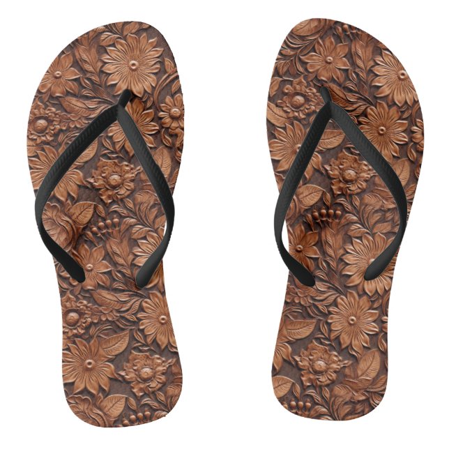 Brown Boho Floral Flip Flops (Fußbett)