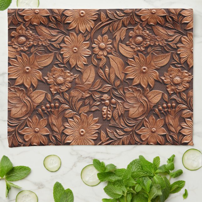 Brown Boho Floral Geschirrtuch (Gefaltet)