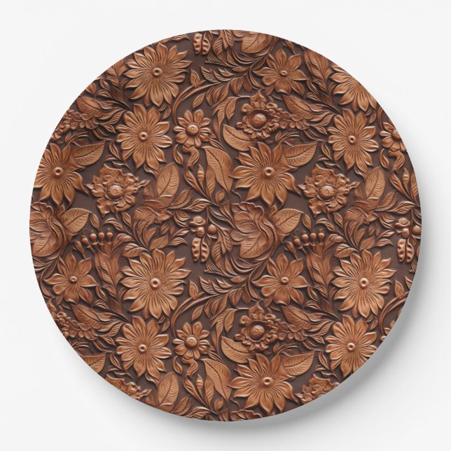 Brown Boho Floral Pappteller (Vorderseite)
