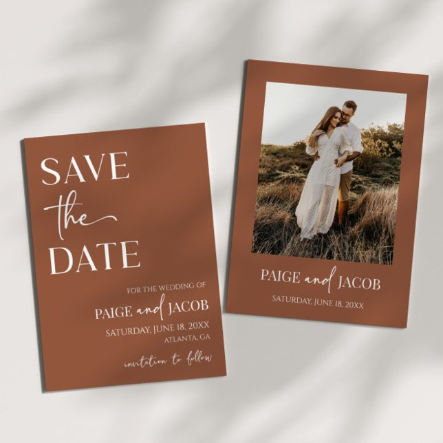 Brown Boho Minimal Wedding Save The Date Einladung (Von Creator hochgeladen)