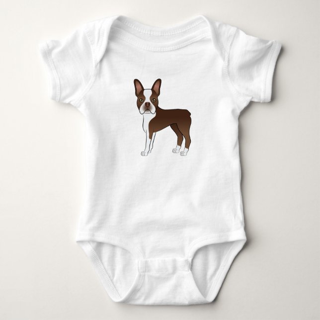Brown Boston Terrier Adorable Cartoon Dog Design Baby Strampler (Vorderseite)
